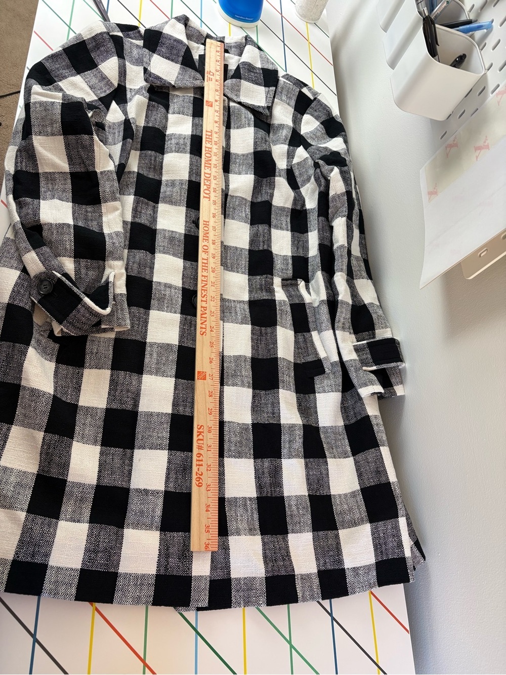 NWT Talbots B&W Buffalo Plaid Button-Front Coat XL Cotton Linen Preppy Light - Picture 6 of 9